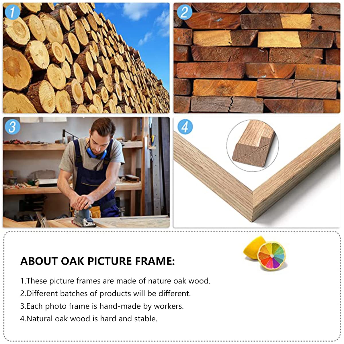 ATOBART 8x10 Set of 4 OAK Wood Picture Frame Solid Wooden Photo Frame Natural Wood Color Frames with Real Glass for Wall Mountin